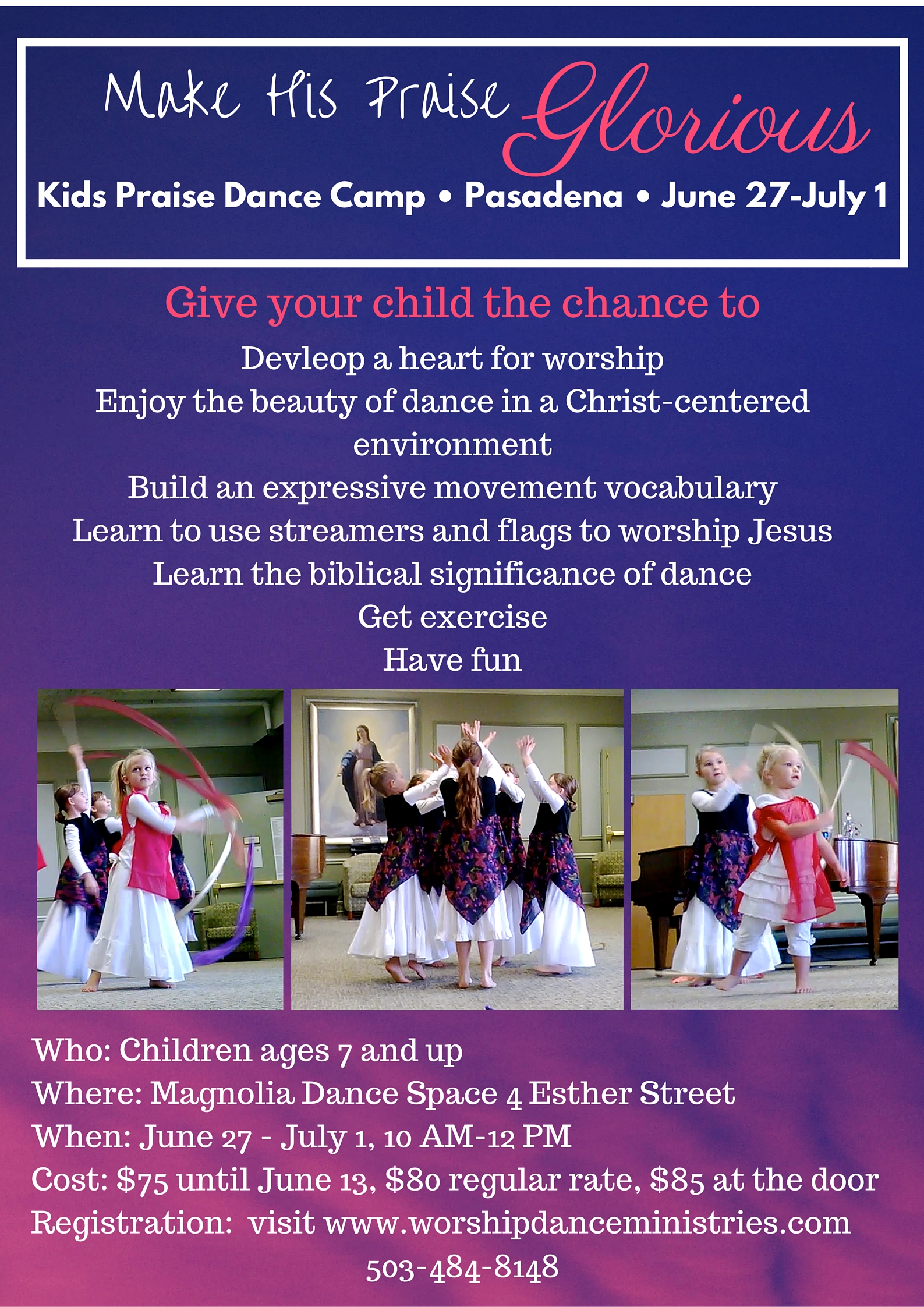 Summer praise dance camp flyer pink